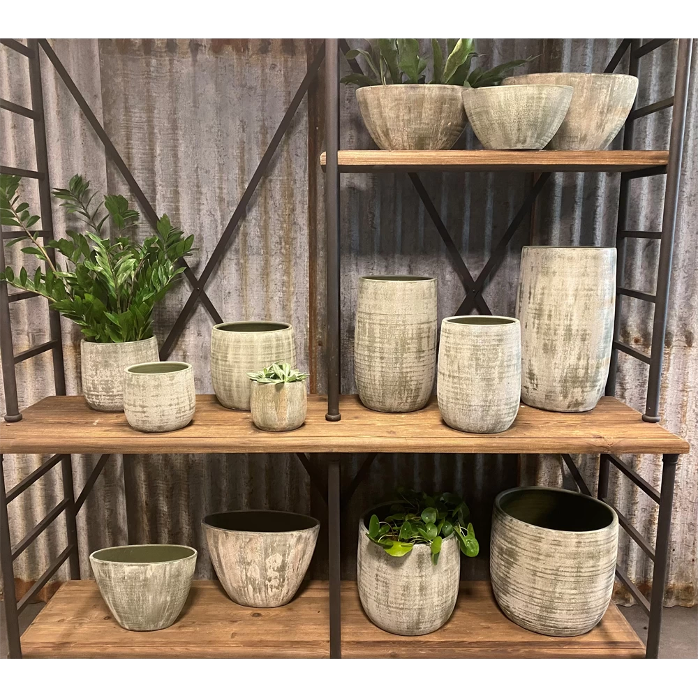 Bloempot Miami - D39 X H36cm - Groen Cement 4 Bloempot Miami - D39 X H36cm - Groen Cement - Afbeelding 2