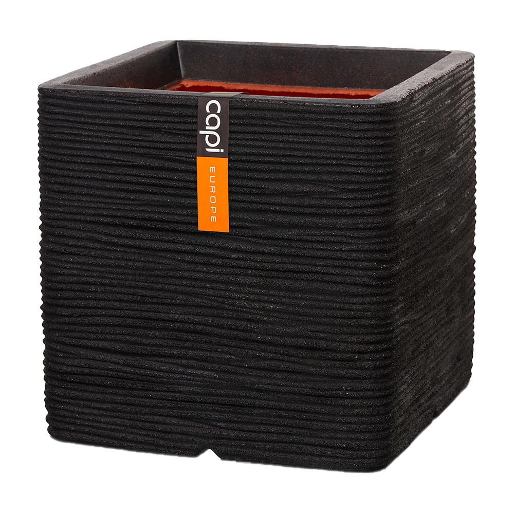Capi Plantenbak Vierkant Nature Rib NL - L50 X B50 X H50cm - Zwart 3 Capi Plantenbak Vierkant Nature Rib NL - L50 X B50 X H50cm - Zwart