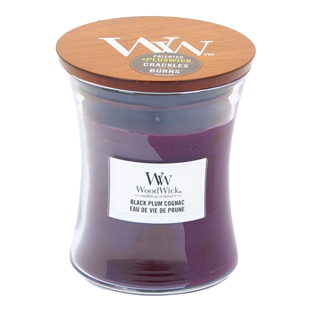 Woodwick Black Plum Cognac Medium Candle - Geurkaars 3 Woodwick Black Plum Cognac Medium Candle - Geurkaars